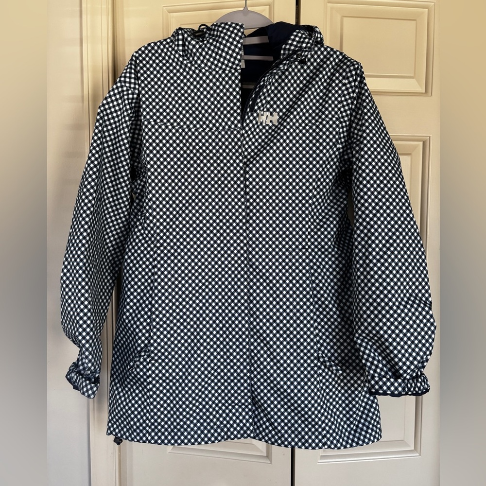 Helly Hansen Navy & White Patterned Hooded Lightweight Packable Raincoat Size XS